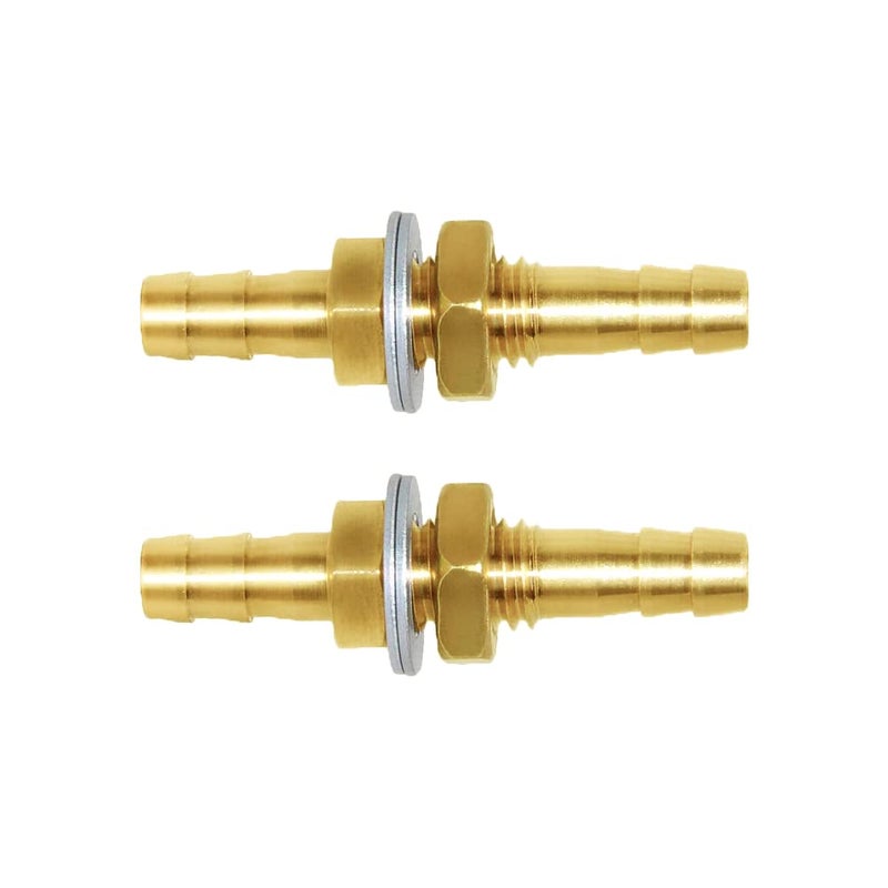 Joywayus 2Pcs 1/4'' Hose Barb Thru-Bulk Head Hex Union Brass Fitting With Flat Washer Gasket Water/Fuel/Air - Image 1