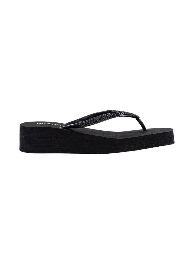 Bata Embellished Platform Wedge Flip Flops - Image 1