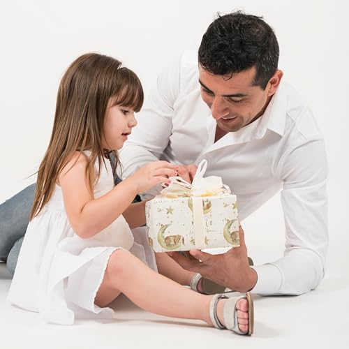 SaringSwoon Baby Shower Wrapping Paper Roll for Kids Girls Boys - White Gift Wrap With Bunny, Moon and Hello Little One Design for Baby Shower, Birthday, Newborn - 17.5" × 26 Ft - Image 5