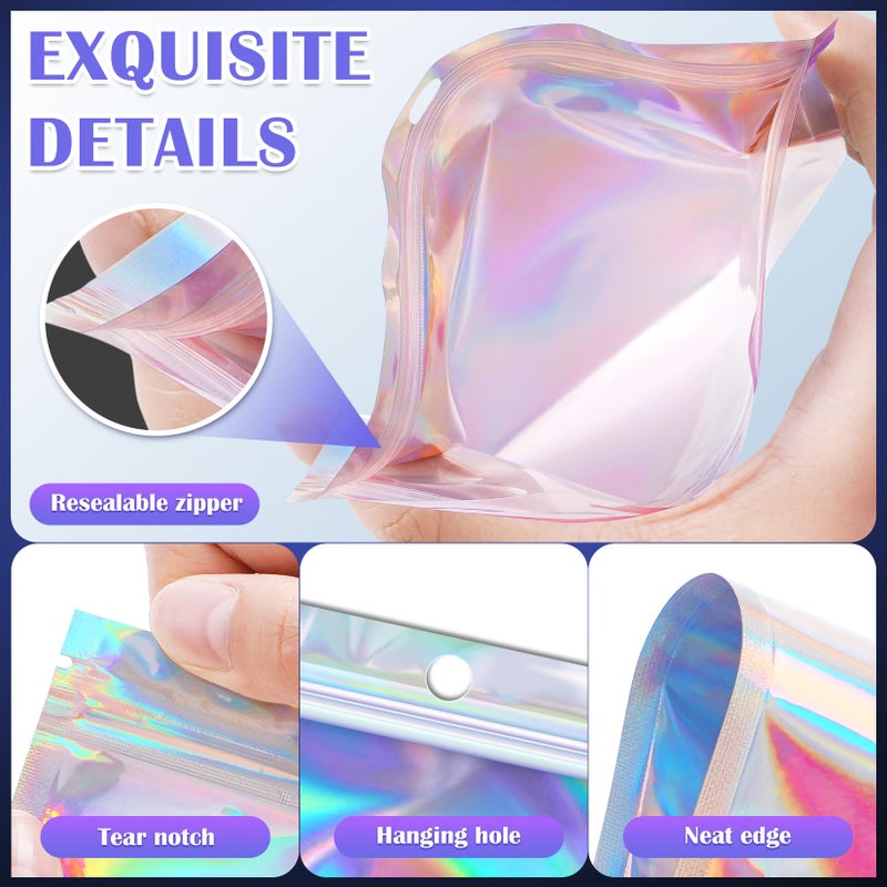 JETMORE 100 Pcs Mylar Bags - Holographic, Smell Proof, Resealable with Clear Window - Sealable for Pen, Brushes, Jewelry, Candy, Necklaces (2.4x9in) - Image 5