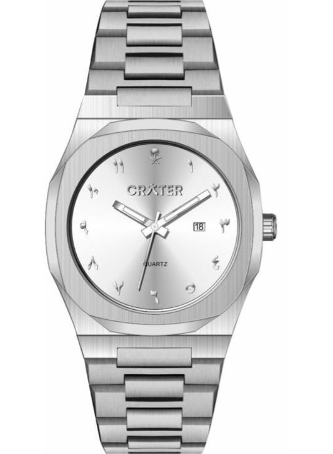 كريتر  ساعة كريتر (CRATER) للرجال – تصميم ملكي فاخر من الستانلس ستيل، مينا كلاسيكي مع عرض التاريخ، مقاومة للماء – تشمل علبة الماركة (فضي/فضي). - Image 1