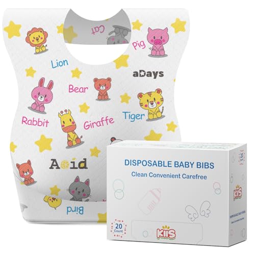 KIIS Disposable Baby Bibs for Baby Boys and Girls - Individually Packaged - Hygienic, Soft and Leakproof (20 PCS) (Giraffe) - Image 1