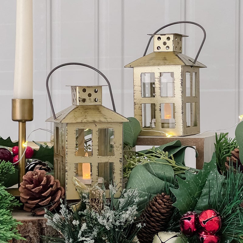 Kate Aspen Vintage Antique Gold Distressed Lantern Small Rustic Candle Lantern Decoration Centerpiece Party Favor14110GD