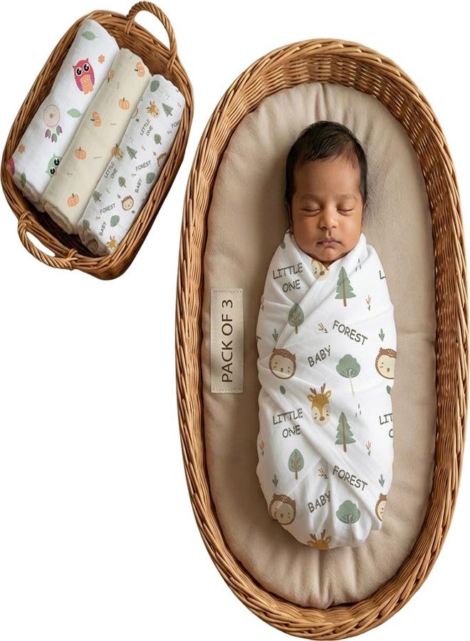 Mookoo Muslin Swaddle for New Born Baby | Swaddle Wrap for Newborn | Soft Muslin Cloth Baby Wrapper Newborn|PO3(Froest,Pumpkin,Owl) - Image 1