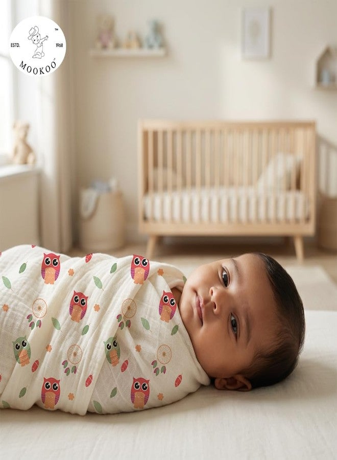 Mookoo Muslin Swaddle for New Born Baby | Swaddle Wrap for Newborn | Soft Muslin Cloth Baby Wrapper Newborn|PO3(Froest,Pumpkin,Owl) - Image 3