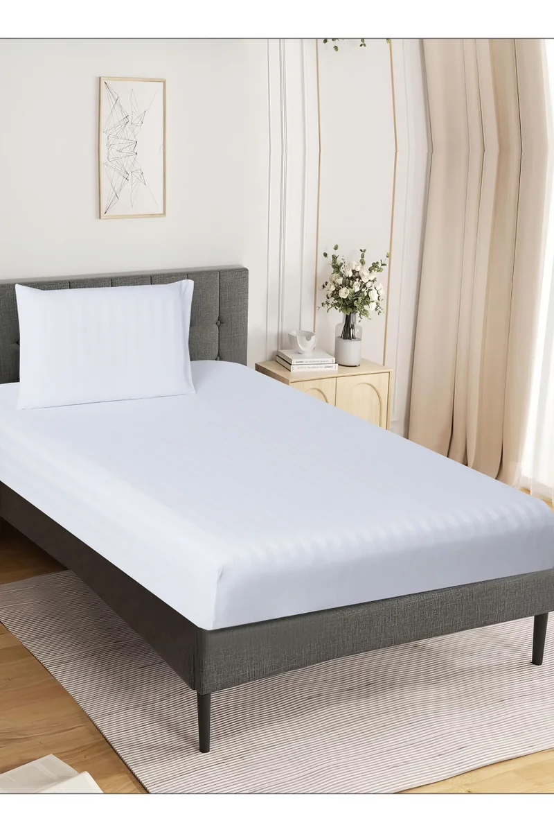 Donetella 2-Piece Striped Bedding Set – Single Fitted Sheet 90x200+30 cm with All-Around Elastic &amp; 1 Matching Pillowcases