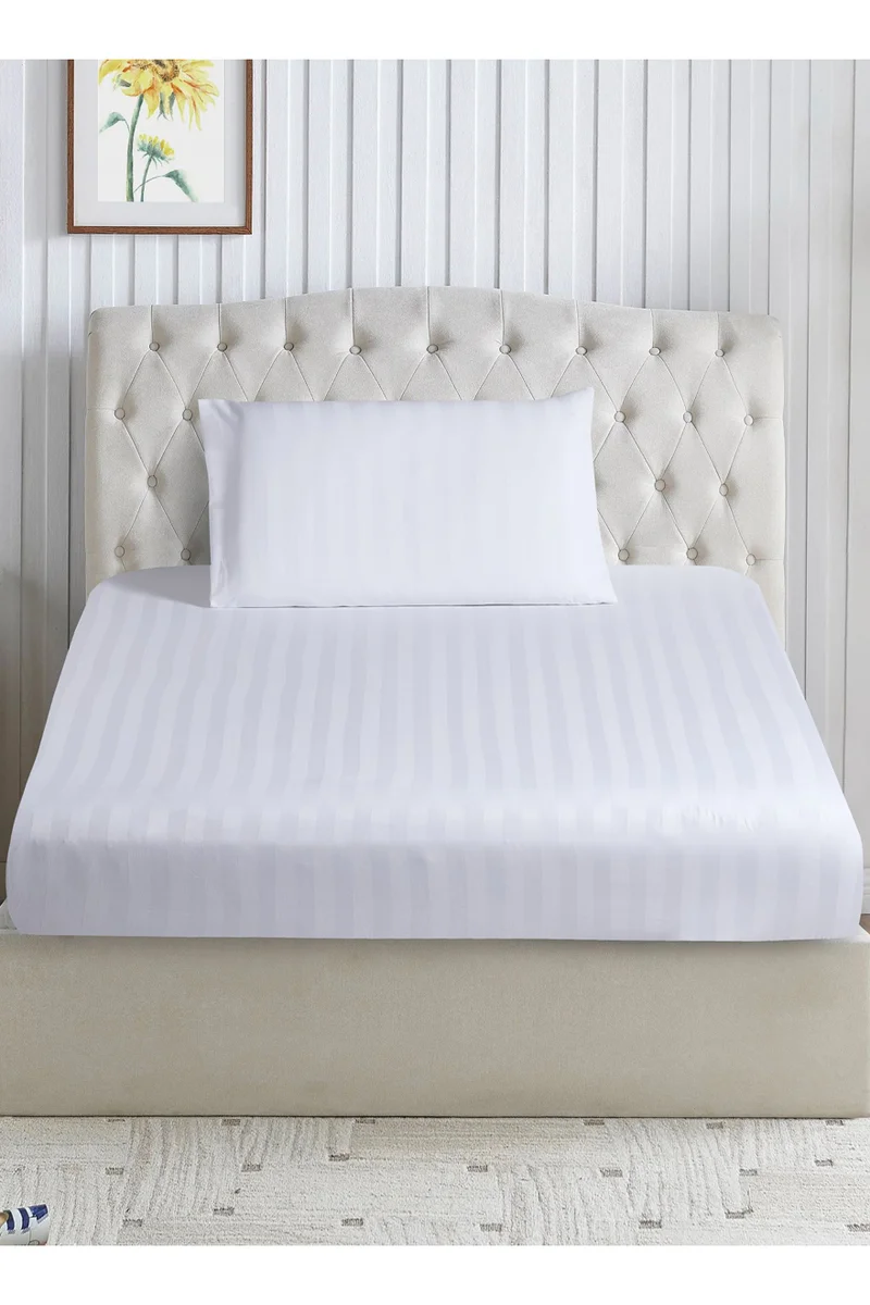 Donetella 2-Piece Striped Bedding Set – Single Fitted Sheet 90x200+30 cm with All-Around Elastic &amp; 1 Matching Pillowcases