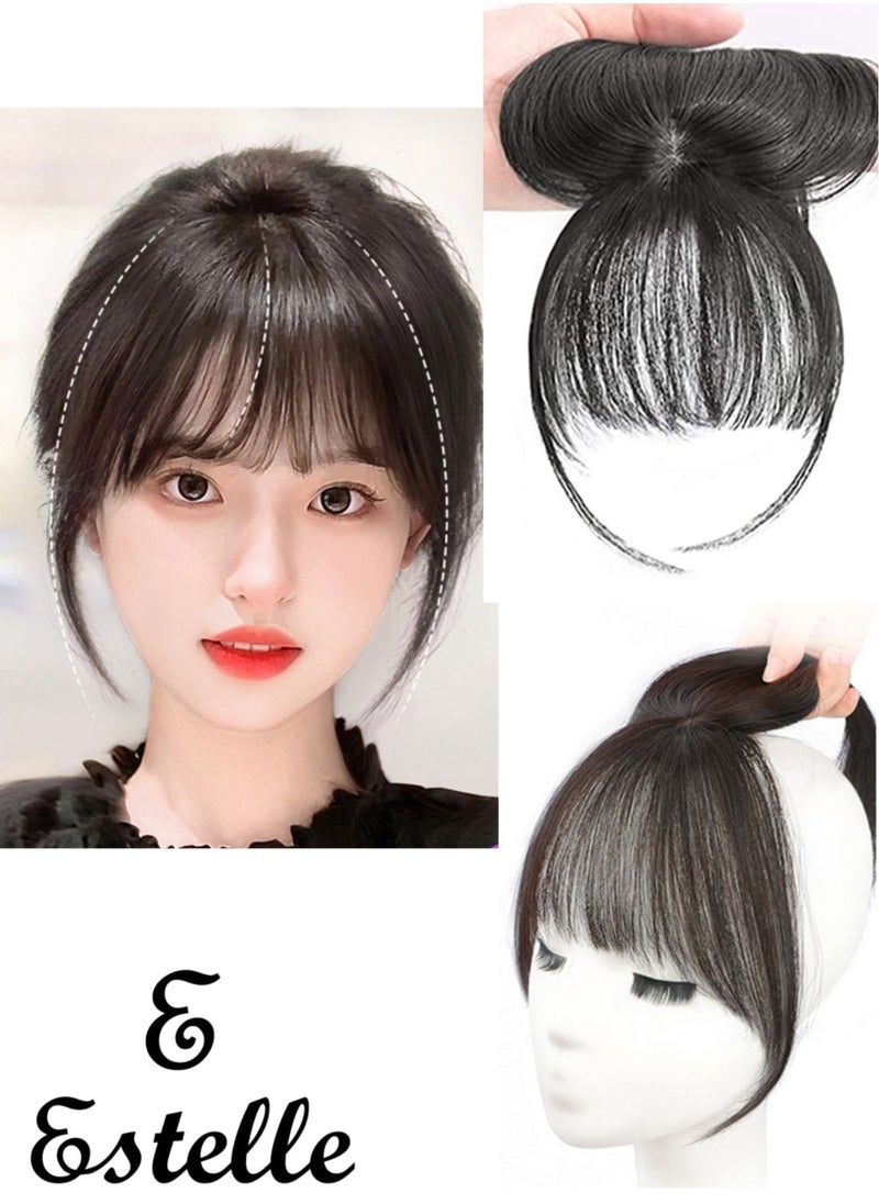 Estelle 3D Large Hair Bangs Clip 100 Natural Human Faux Bangs Clip on Bangs for Daily Wear Lightly Curved Dark Brown  - Image 1