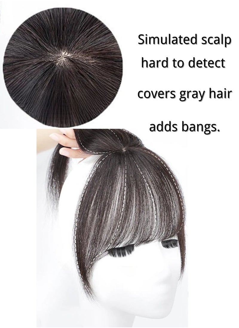 Estelle 3D Large Hair Bangs Clip 100 Natural Human Faux Bangs Clip on Bangs for Daily Wear Lightly Curved Dark Brown  - Image 3