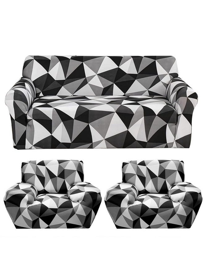B BESTILO Sofa Cover 3 Seater and 2 Seater Fully Covered Universal 5 Seater Sofa Cover Non-Slip Sticky Elastic Stretchable Sofa Set Slipcover Protector for (Black Prism, Five Seater (3+1+1)) - Image 1