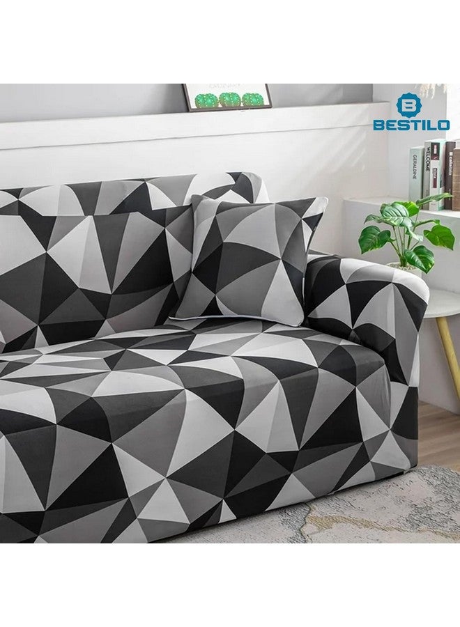 B BESTILO Sofa Cover 3 Seater and 2 Seater Fully Covered Universal 5 Seater Sofa Cover Non-Slip Sticky Elastic Stretchable Sofa Set Slipcover Protector for (Black Prism, Five Seater (3+1+1)) - Image 4