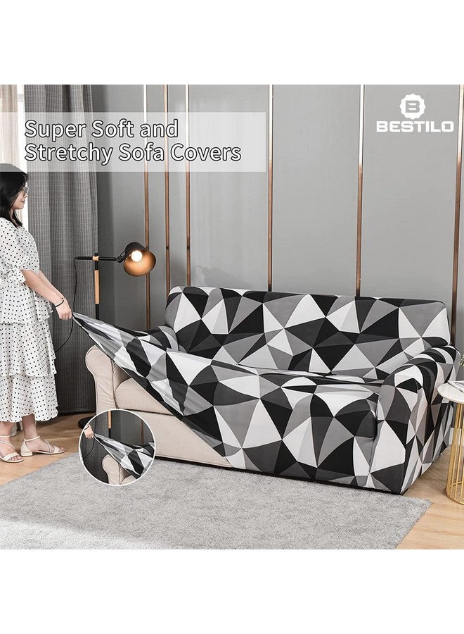 B BESTILO Sofa Cover 3 Seater and 2 Seater Fully Covered Universal 5 Seater Sofa Cover Non-Slip Sticky Elastic Stretchable Sofa Set Slipcover Protector for (Black Prism, Five Seater (3+1+1)) - Image 3