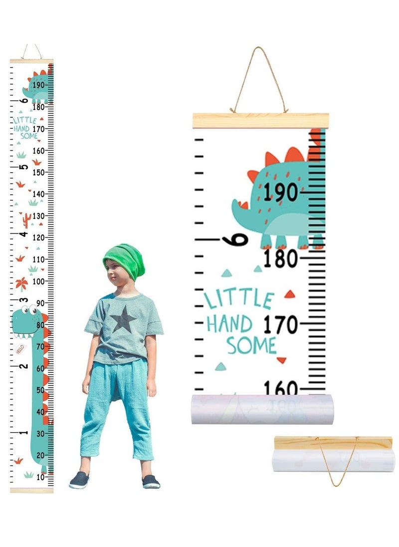 Gonice Kids Growth Chart, Wood Frame Fabric Canvas Wall Ruler Removable Height Measure Chart Wall Decor for Children's Room Wall Decoration Stickers (Green)  - Image 1