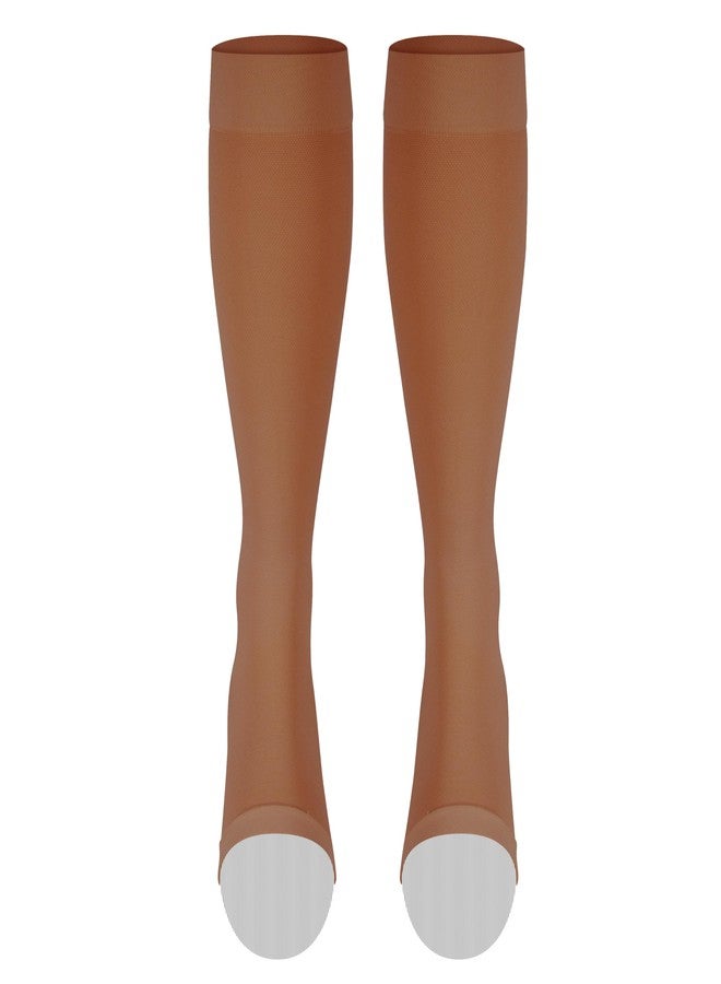 NuVein Medical Compression Stockings, 20-30 mmHg Support for Women & Men, Knee Length, Open Toe, Brown, X-Large - Image 1