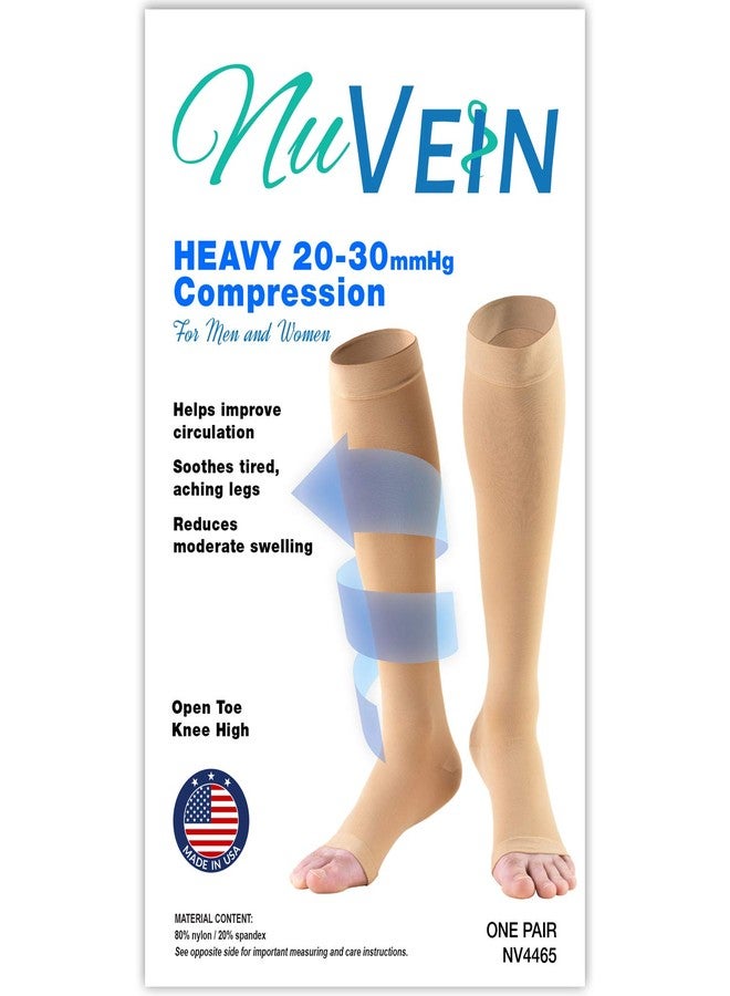 NuVein Medical Compression Stockings, 20-30 mmHg Support for Women & Men, Knee Length, Open Toe, Brown, X-Large - Image 4