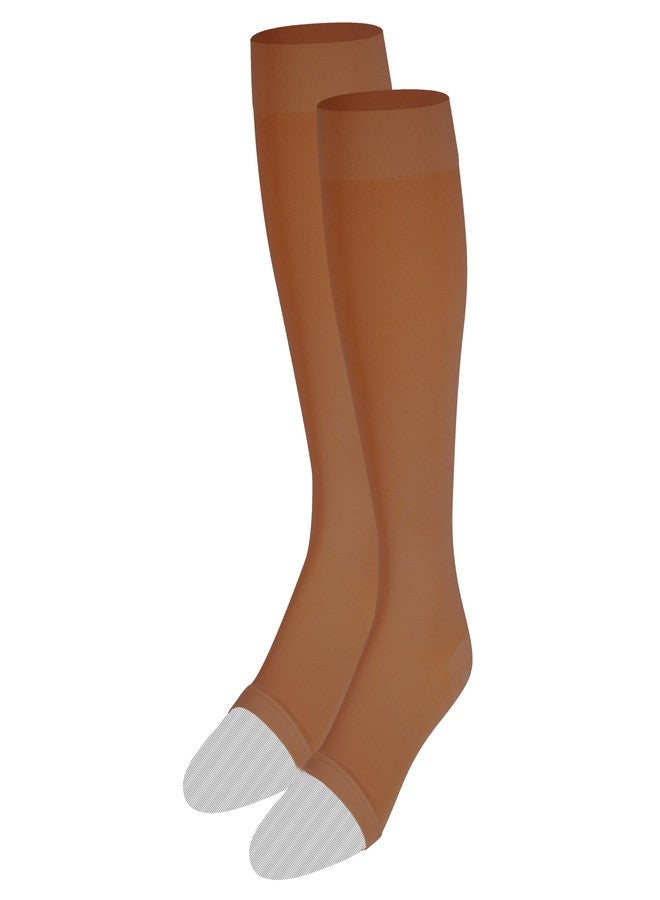NuVein Medical Compression Stockings, 20-30 mmHg Support for Women & Men, Knee Length, Open Toe, Brown, X-Large - Image 2