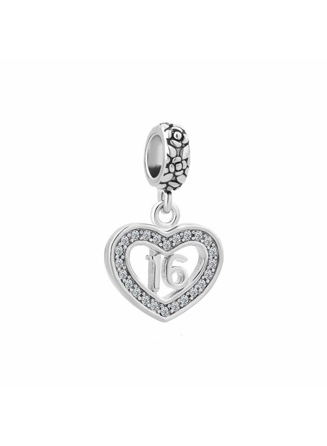 MiiFort 16th Birthday Love Heart Dangle Charm Compatible with Pandora Bracelets Sweet 16 Women Wife Daughter Sister Gift Anniversary - Image 1