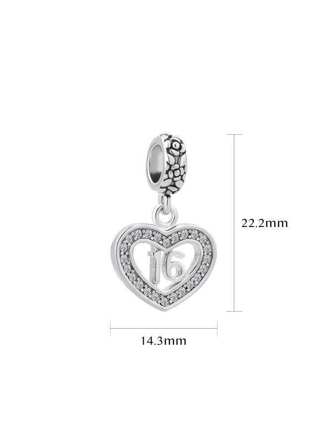 MiiFort 16th Birthday Love Heart Dangle Charm Compatible with Pandora Bracelets Sweet 16 Women Wife Daughter Sister Gift Anniversary - Image 2