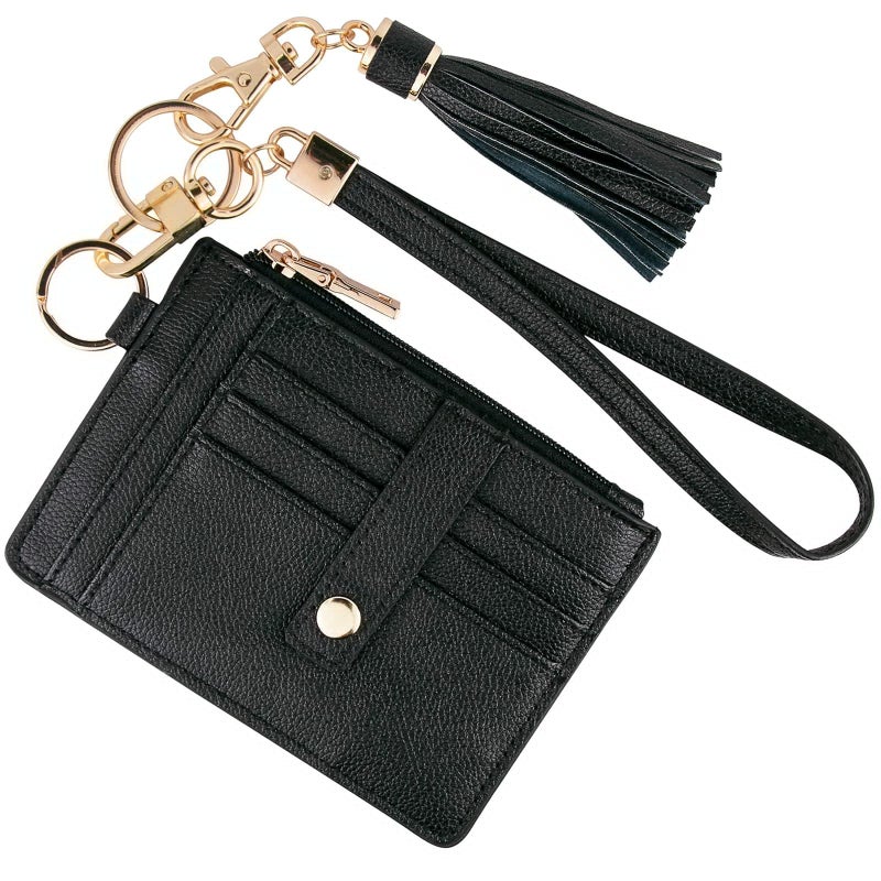 KNGITRYI Small Wristlet Wallets for Women RFID Credit Card Holder Wallet Keychain Wristlet Wallet Credit Card Wallets for Women (Black) - Image 1