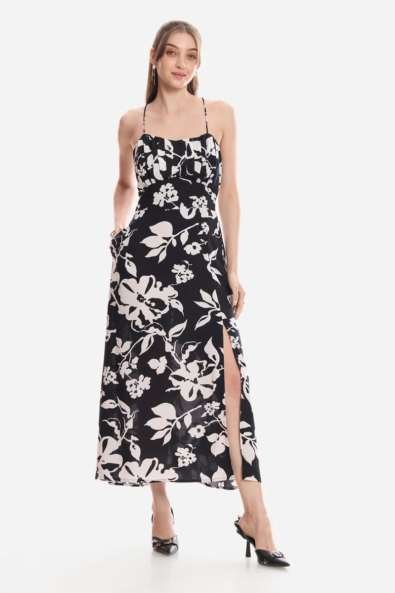 Virgio Floral Viscose Printed Strappy Dress for Women