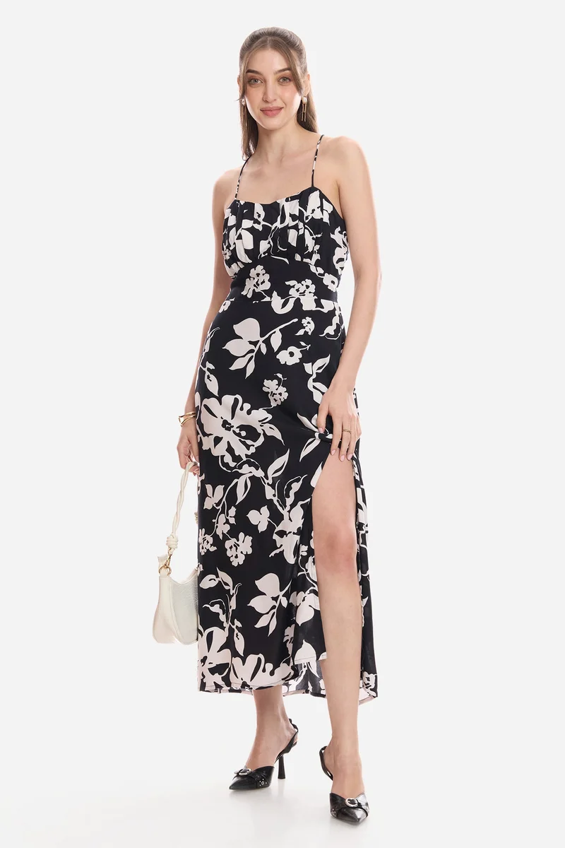Virgio Floral Viscose Printed Strappy Dress for Women