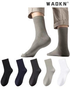 WAOKN 5 Pairs of Men Women's Striped Socks,Mid-Calf,Suitable for All Seasons,Mid-Calf,Dress Socks,Moisture Wicking,Suitable for All Seasons,Casual Cotton Stretchy Novelty Socks,Perfect for Everyday Wear  - Image 1