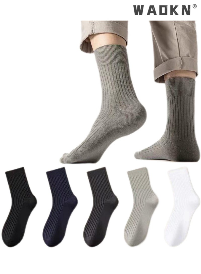 WAOKN 5 Pairs of Men Women's Striped Socks,Mid-Calf,Suitable for All Seasons,Mid-Calf,Dress Socks,Moisture Wicking,Suitable for All Seasons,Casual Cotton Stretchy Novelty Socks,Perfect for Everyday Wear - Image 1