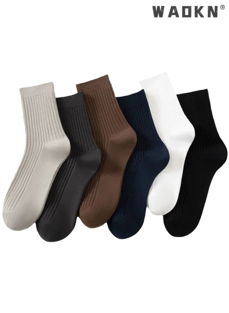 WAOKN 5 Pairs of Men Women's Striped Socks,Mid-Calf,Suitable for All Seasons,Mid-Calf,Dress Socks,Moisture Wicking,Suitable for All Seasons,Casual Cotton Stretchy Novelty Socks,Perfect for Everyday Wear - Image 2