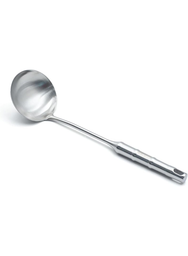 BERAM Soup Ladle Cooking Utensils Set 304 Stainless Steel 6 Pieces Soup Spoon Spatula Slotted Turner Rice Scoop Pasta Server Skimmer Food Grade Kitchen Tools with Bamboo Shaped Handles - Image 1