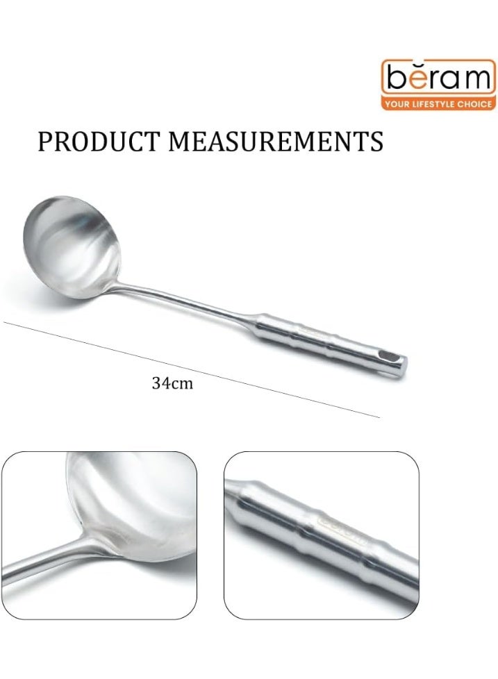 BERAM Soup Ladle Cooking Utensils Set 304 Stainless Steel 6 Pieces Soup Spoon Spatula Slotted Turner Rice Scoop Pasta Server Skimmer Food Grade Kitchen Tools with Bamboo Shaped Handles - Image 2