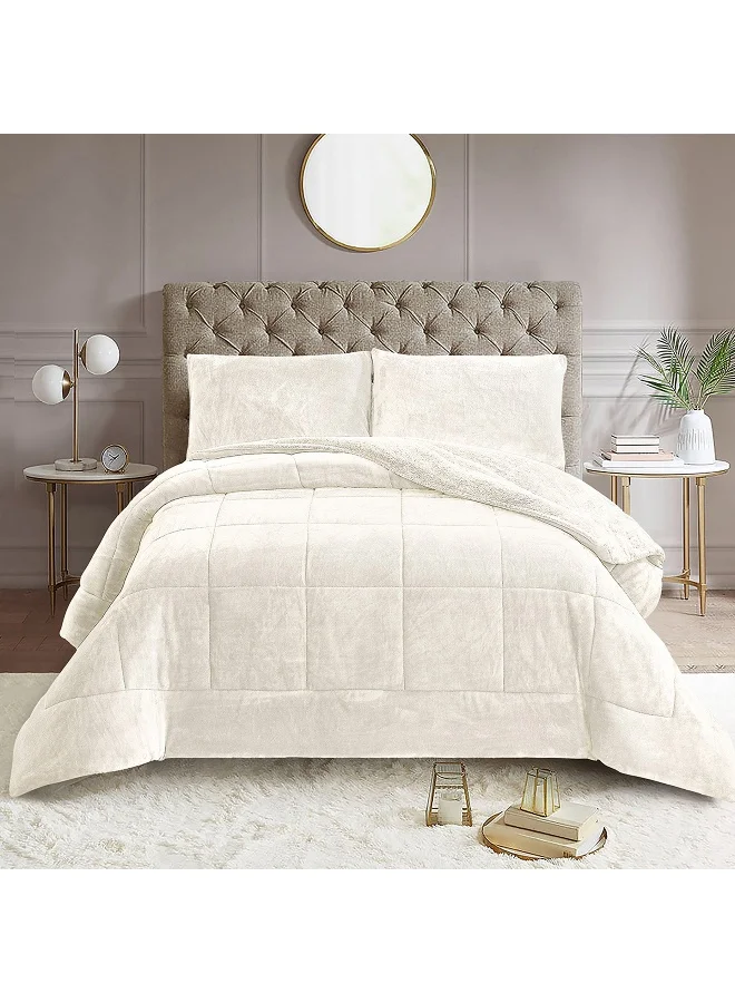 Home Box Nariko 3-Piece Solid Flannel King Comforter Set - 220x240 cm
