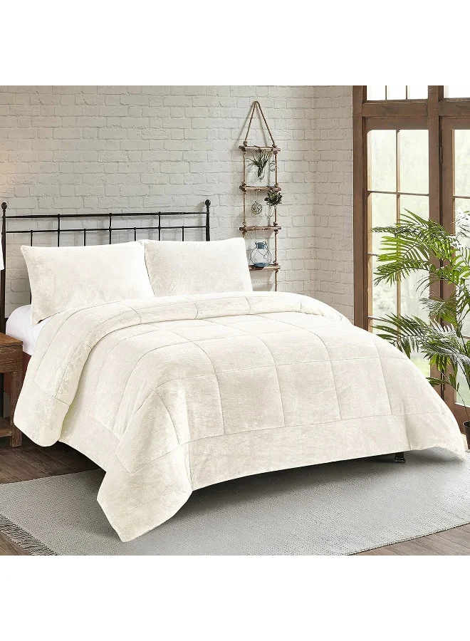 Home Box Nariko 3-Piece Solid Flannel King Comforter Set - 220x240 cm