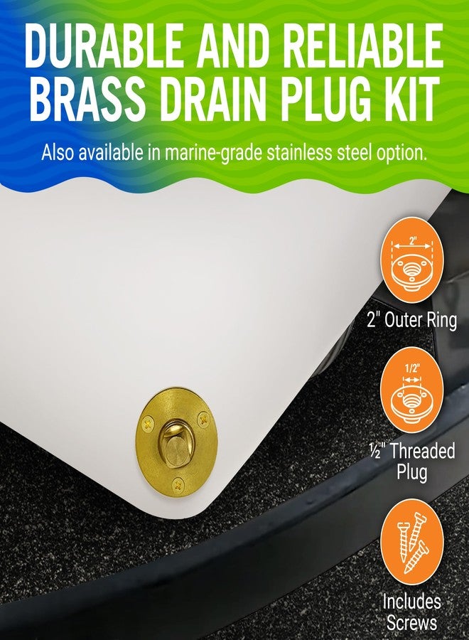 Better Boat Brass Boat Drain Plug Kit, 1/2" Threaded Transom Plug, Marine-Grade Garboard Thru-Hull Drain Plug - Image 2