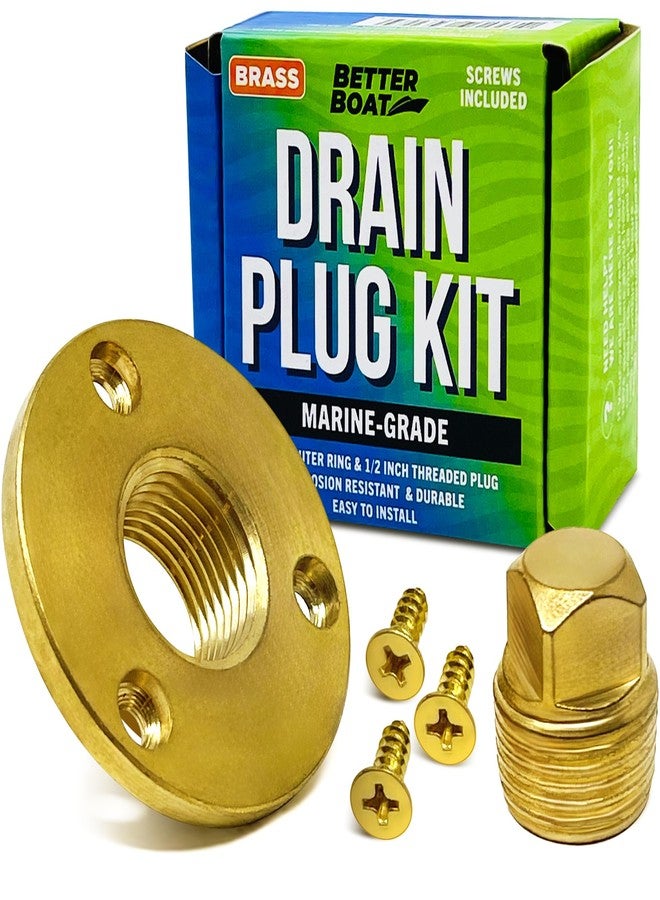 Better Boat Brass Boat Drain Plug Kit, 1/2" Threaded Transom Plug, Marine-Grade Garboard Thru-Hull Drain Plug - Image 1