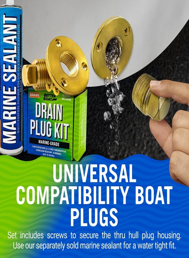 Better Boat Brass Boat Drain Plug Kit, 1/2" Threaded Transom Plug, Marine-Grade Garboard Thru-Hull Drain Plug - Image 4
