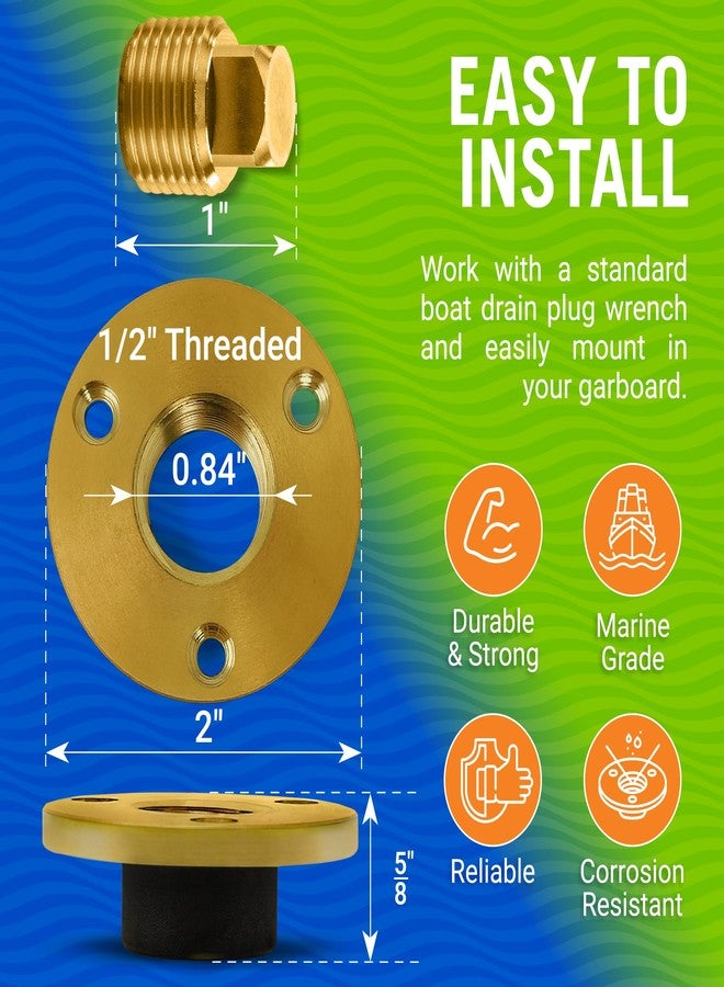 Better Boat Brass Boat Drain Plug Kit, 1/2" Threaded Transom Plug, Marine-Grade Garboard Thru-Hull Drain Plug - Image 3