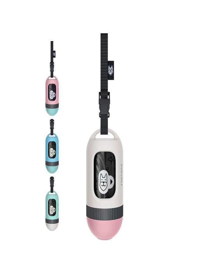 SVD.PET Dog Poop Bag Dispenser, Retractable Dog Waste Bag Holder for Leash, Pet Poop Bag Holder with 15 Bags, Dog Walking Accessory (White/Pink) - Image 1