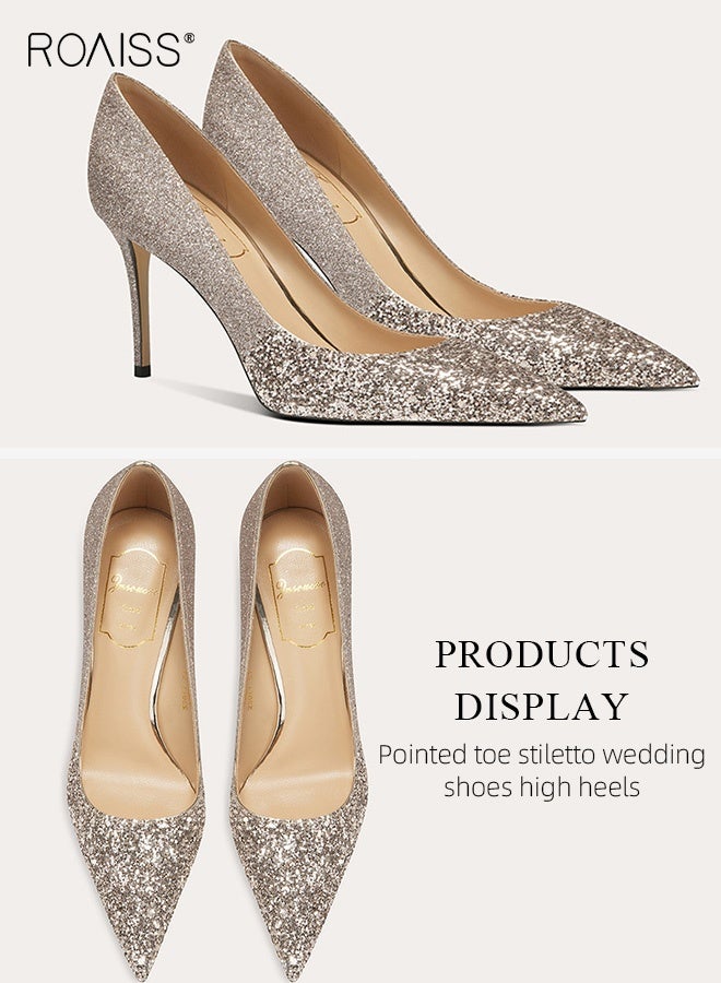 رويس حذاء بكعب مدبب للنساء، حذاء أنيق وعالي الكعب للسيدات، حذاء أنيق ولامع بكعب 8 سم، مثالي للحفلات والزفاف والمواعيد وغيرها - Image 4