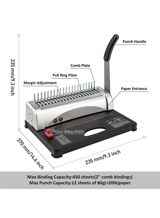 Sakulight ماكينة تجليد، 21 فتحة، 450 ورقة، آلات تجليد مشط مع مجموعة المبتدئين 100 قطعة من أشواك التجليد المشطية - Image 5