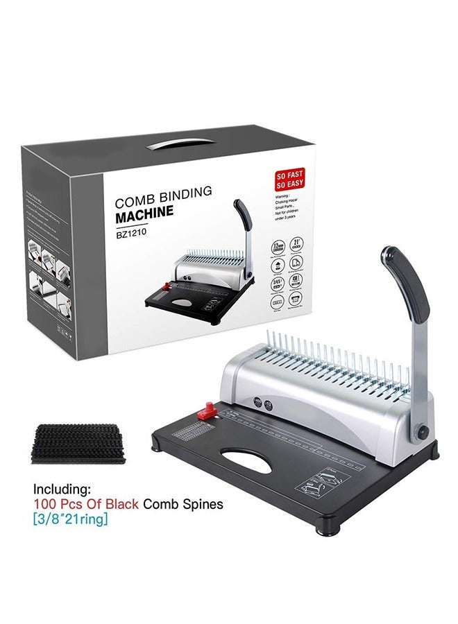 Sakulight ماكينة تجليد، 21 فتحة، 450 ورقة، آلات تجليد مشط مع مجموعة المبتدئين 100 قطعة من أشواك التجليد المشطية - Image 4