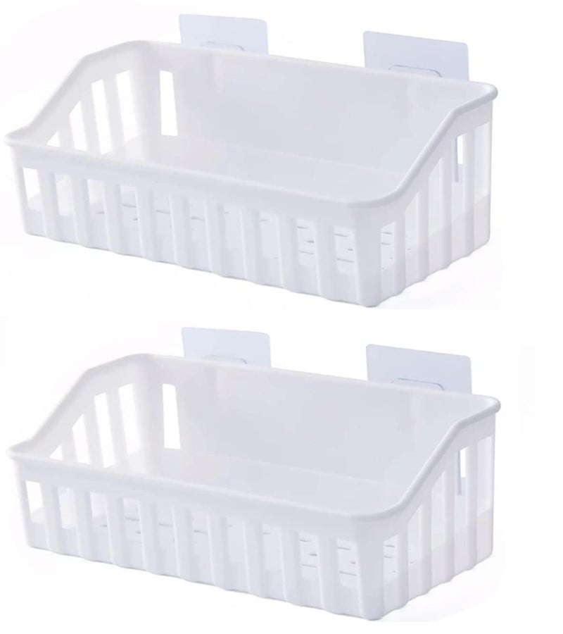 petrickenterprise Plastic Rectangular Multipurpose Wall Shelves Shelf Self-Adhesive Sticker Hooks Wall Holder Bathroom Storage Rack Box Strong Shower Rack Shelf (only White Color)(2 Pieces)  - Image 1