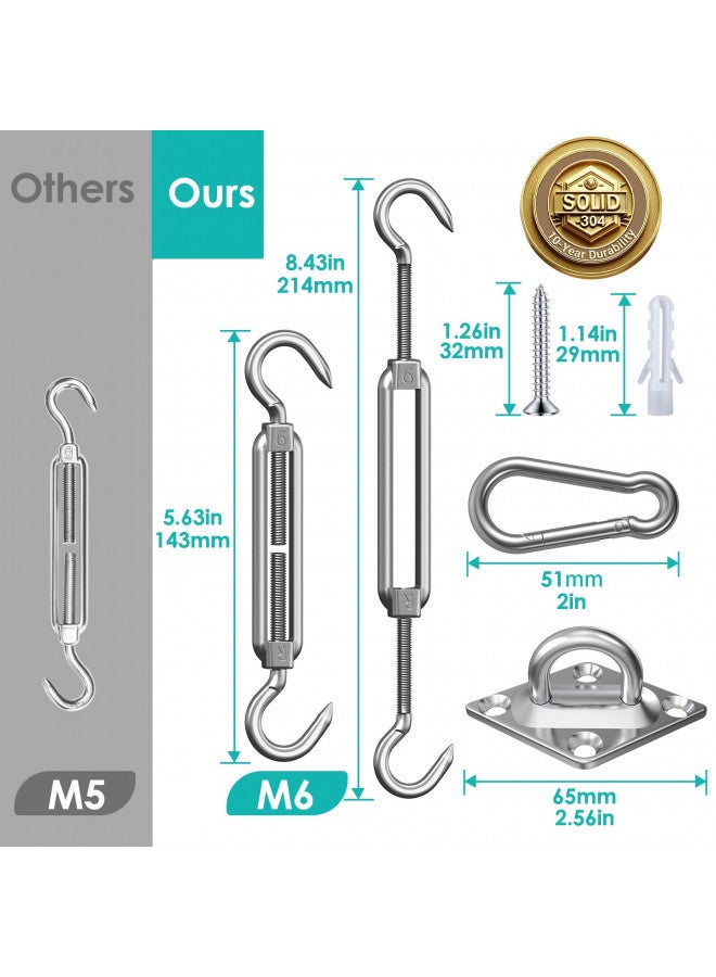 EVERSEE EVERSEE Sun Shade Sail Hardware Kit 6-8 inch 304 Stainless Steel for Rectangular/Square/Triangle Sun Shade Sail Installation Patio Lawn and Garden, Heavy Duty Anti-Rust Sail Shade Hardware Kit, 40 Pcs - Image 1