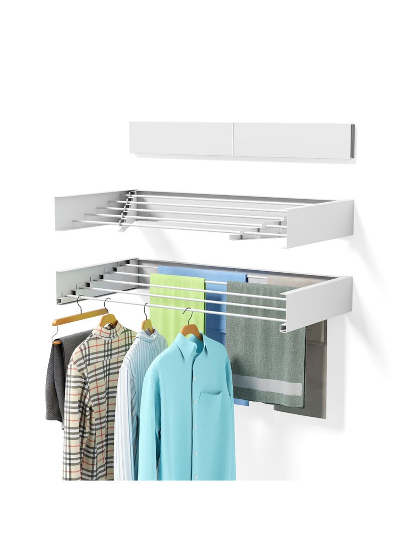 KYD Foldable Wall-Mounted Laundry Drying Rack - Retractable, 5 Aluminum Rods, Indoor/Outdoor Use, White - Image 1