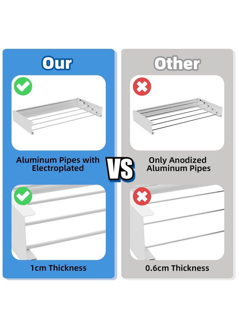 KYD Foldable Wall-Mounted Laundry Drying Rack - Retractable, 5 Aluminum Rods, Indoor/Outdoor Use, White - Image 2