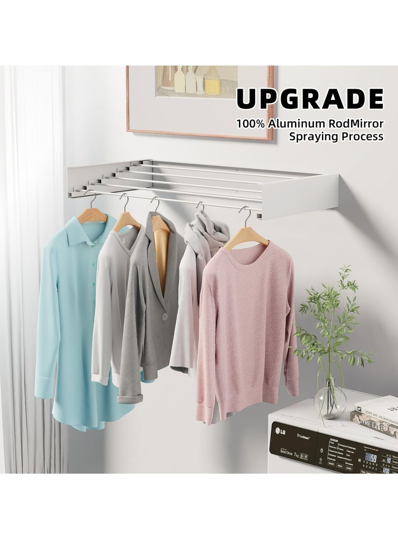 KYD Foldable Wall-Mounted Laundry Drying Rack - Retractable, 5 Aluminum Rods, Indoor/Outdoor Use, White - Image 5