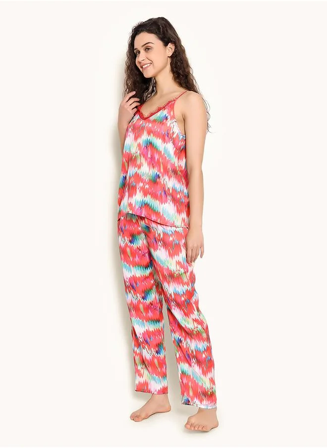 كلوفيا Satin Marble Print Cami & Pyjama Set by Styli