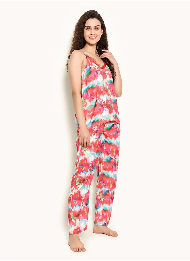 كلوفيا Satin Marble Print Cami & Pyjama Set by Styli