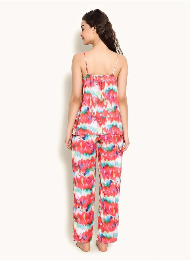 كلوفيا Satin Marble Print Cami & Pyjama Set by Styli