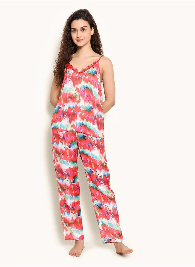 كلوفيا Satin Marble Print Cami & Pyjama Set by Styli