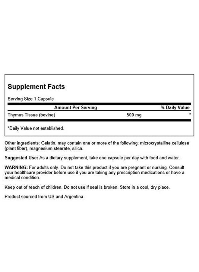 SWANSON Raw Thymus Glandular 500 Milligrams 60 Capsules - Image 3